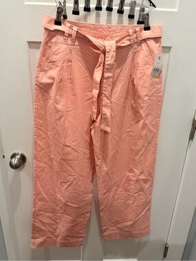 NWT Time and Tru Pink Wide Leg Tie Waist Pants Size 12 Paperbag Trousers